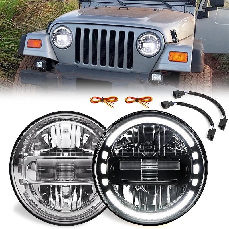 Moto Car Led 7 ġ Led Headlight Off Road Car Led Lamp DRL For Lada Niva 4x4 Jeep Wrangler JK TJ Land Rover Defender